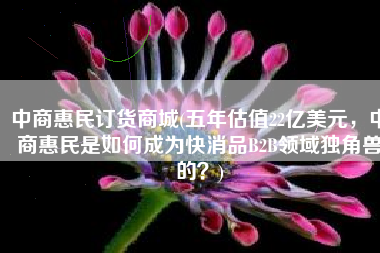 中商惠民订货商城(五年估值22亿美元，中商惠民是如何成为快消品B2B领域独角兽的？)
