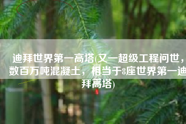 迪拜世界第一高塔(又一超级工程问世，数百万吨混凝土，相当于8座世界第一迪拜高塔)