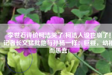 李世石评价柯洁哭了(柯洁人设也崩了！记者长文猛批他与孙杨一样：巨婴，幼稚而愚蠢)