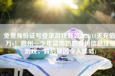 免费身份证号登录游戏有效2022(11天充值1万6！儋州一少年盗用奶奶身份信息注册游戏，背后原因令人唏嘘)