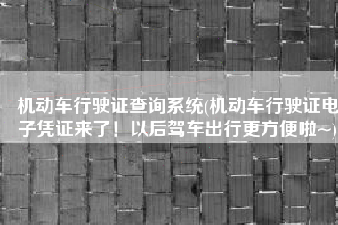 机动车行驶证查询系统(机动车行驶证电子凭证来了！以后驾车出行更方便啦~)