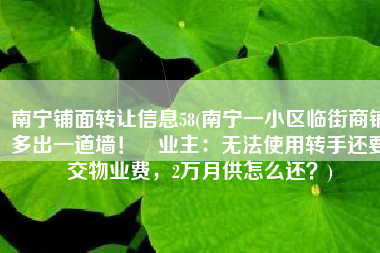 南宁铺面转让信息58(南宁一小区临街商铺多出一道墙！​业主：无法使用转手还要交物业费，2万月供怎么还？)