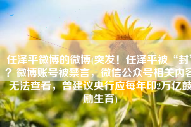 任泽平微博的微博(突发！任泽平被“封”？微博账号被禁言，微信公众号相关内容无法查看，曾建议央行应每年印2万亿鼓励生育)
