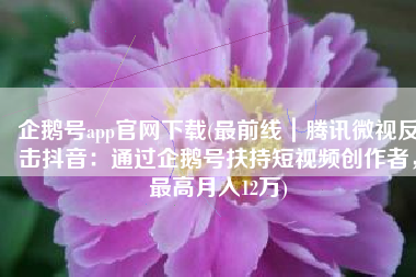 企鹅号app官网下载(最前线｜腾讯微视反击抖音：通过企鹅号扶持短视频创作者，最高月入12万)