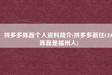 拼多多陈磊个人资料简介(拼多多新任CEO陈磊是福州人)