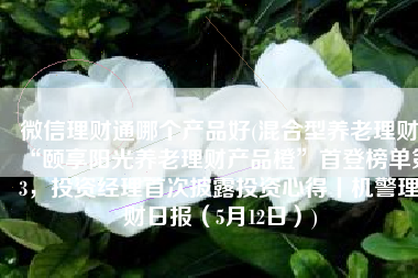微信理财通哪个产品好(混合型养老理财“颐享阳光养老理财产品橙”首登榜单第3，投资经理首次披露投资心得丨机警理财日报（5月12日）)