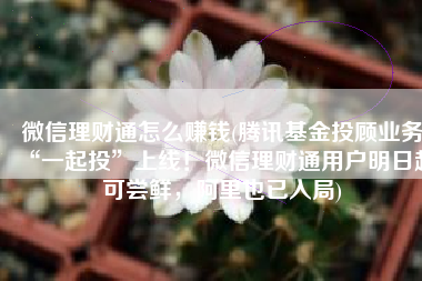 微信理财通怎么赚钱(腾讯基金投顾业务“一起投”上线！微信理财通用户明日起可尝鲜，阿里也已入局)