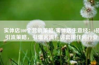 实体店100个营销策略(实体店生意经：6招引流策略，引爆客流！可套用任何行业)