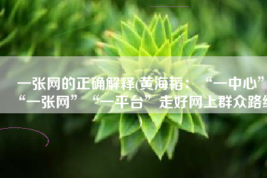 一张网的正确解释(黄海韬：“一中心”“一张网”“一平台”走好网上群众路线)