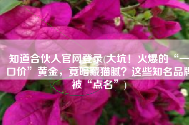 知道合伙人官网登录(大坑！火爆的“一口价”黄金，竟暗藏猫腻？这些知名品牌被“点名”)
