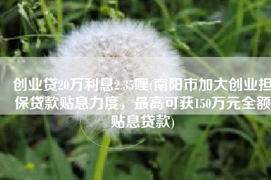 创业贷20万利息2.35哩(南阳市加大创业担保贷款贴息力度，最高可获150万元全额贴息贷款)