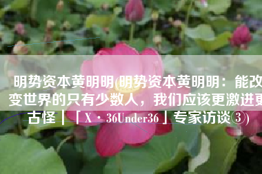 明势资本黄明明(明势资本黄明明：能改变世界的只有少数人，我们应该更激进更古怪｜「X·36Under36」专家访谈③)