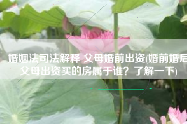 婚姻法司法解释 父母婚前出资(婚前婚后父母出资买的房属于谁？了解一下)