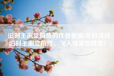 旧时王谢堂前燕的作者是谁(冬日读诗：旧时王谢堂前燕，飞入寻常百姓家！)