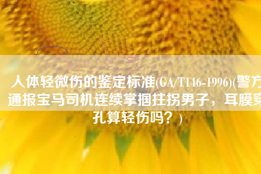 人体轻微伤的鉴定标准(GA/T146-1996)(警方通报宝马司机连续掌掴拄拐男子，耳膜穿孔算轻伤吗？)