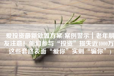 爱投资最新处置方案(案例警示｜老年朋友注意！他们参与“投资”损失近4000万，这些套路表面“爱你”实则“骗你”)