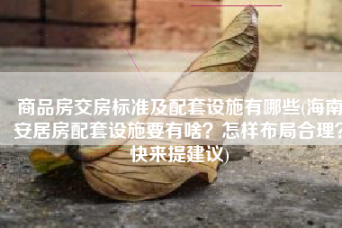 商品房交房标准及配套设施有哪些(海南安居房配套设施要有啥？怎样布局合理？快来提建议)