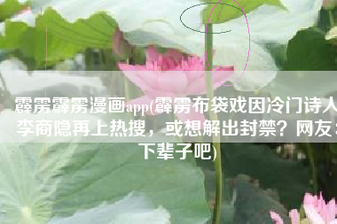 霹雳霹雳漫画app(霹雳布袋戏因冷门诗人李商隐再上热搜，或想解出封禁？网友：下辈子吧)