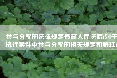 参与分配的法律规定最高人民法院(对于执行案件中参与分配的相关规定和解释)