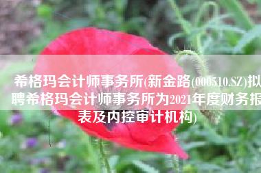 希格玛会计师事务所(新金路(000510.SZ)拟聘希格玛会计师事务所为2021年度财务报表及内控审计机构)