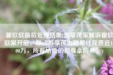 翟欣欣最后处理结果(苏享茂家属诉翟欣欣案开庭，称“苏享茂为她累计花费近1300万，所有给她的都要拿回来”)