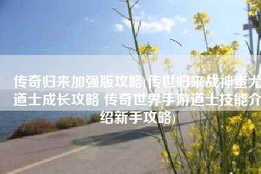 传奇归来加强版攻略(传世归来战神蚩尤道士成长攻略 传奇世界手游道士技能介绍新手攻略)