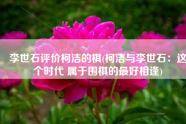 李世石评价柯洁的棋(柯洁与李世石：这个时代 属于围棋的最好相逢)