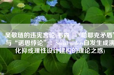 吴敬琏的违宪言论(韦森 |“哈耶克矛盾”与“诺思悖论”：Social orders自发生成演化抑或理性设计建构的理论之惑)