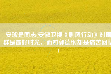 安琥是同志(安徽卫视《剧风行动》对周群是最好时光，而对郭德纲却是痛苦回忆)