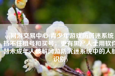 qq网游交易中心(青少年游戏防沉迷系统，挡不住租号和买号，更有黑产人士用软件替未成年人破解网游防沉迷系统中的人脸识别)