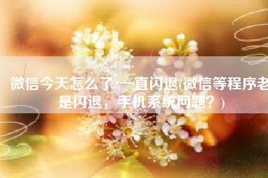 微信今天怎么了?一直闪退(微信等程序老是闪退，手机系统问题？)