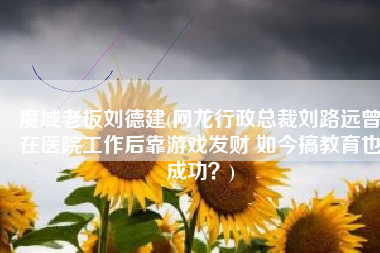 魔域老板刘德建(网龙行政总裁刘路远曾在医院工作后靠游戏发财 如今搞教育也成功？)