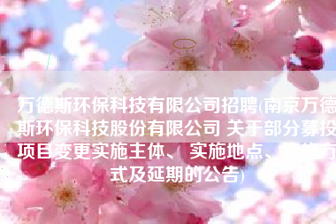 万德斯环保科技有限公司招聘(南京万德斯环保科技股份有限公司 关于部分募投项目变更实施主体、 实施地点、实施方式及延期的公告)