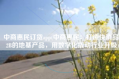中商惠民订货app(中商惠民：打造快消品B2B的地基产品，用数字化撬动行业升级)
