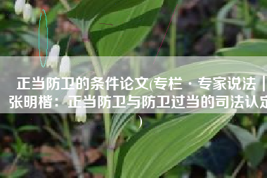 正当防卫的条件论文(专栏·专家说法｜张明楷：正当防卫与防卫过当的司法认定)
