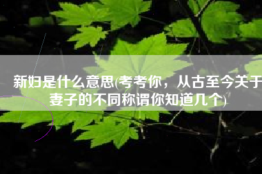 新妇是什么意思(考考你，从古至今关于妻子的不同称谓你知道几个)