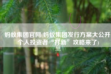 蚂蚁集团官网(蚂蚁集团发行方案大公开！个人投资者“打新”攻略来了)