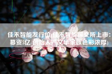 佳禾智能发行价(佳禾智能深交所上市：募资5亿 创始人严文华家族色彩浓厚)