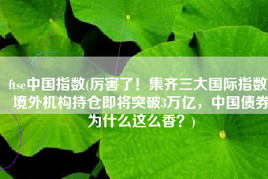 ftse中国指数(厉害了！集齐三大国际指数，境外机构持仓即将突破3万亿，中国债券为什么这么香？)
