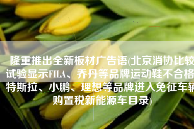 隆重推出全新板材广告语(北京消协比较试验显示FILA、乔丹等品牌运动鞋不合格；特斯拉、小鹏、理想等品牌进入免征车辆购置税新能源车目录)