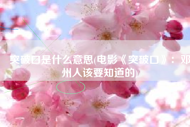 突破口是什么意思(电影《突破口》：邓州人该要知道的)