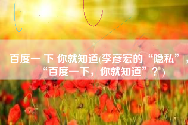 百度一 下 你就知道(李彦宏的“隐私”，“百度一下，你就知道”？)