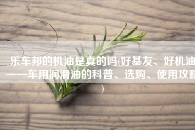 乐车邦的机油是真的吗(好基友、好机油——车用润滑油的科普、选购、使用攻略)