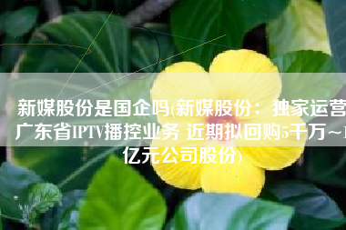 新媒股份是国企吗(新媒股份：独家运营广东省IPTV播控业务 近期拟回购5千万~1亿元公司股份)