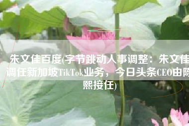 朱文佳百度(字节跳动人事调整：朱文佳调任新加坡TikTok业务，今日头条CEO由陈熙接任)