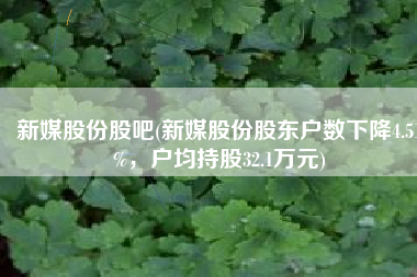 新媒股份股吧(新媒股份股东户数下降4.51%，户均持股32.1万元)