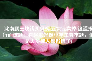沈南鹏三块钱买只鸡,五块钱卖掉(这道投行面试题：看起来好像小学生算术题，但是大多数人都做错了)