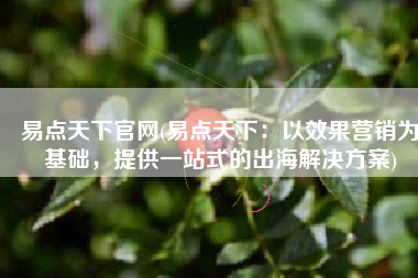易点天下官网(易点天下：以效果营销为基础，提供一站式的出海解决方案)