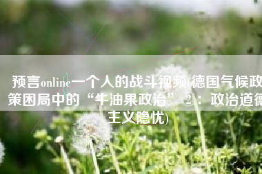 预言online一个人的战斗视频(德国气候政策困局中的“牛油果政治”②：政治道德主义隐忧)