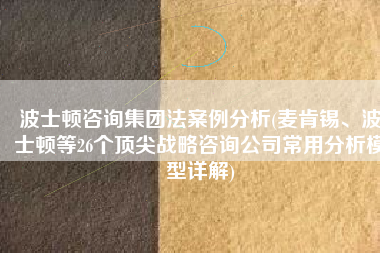 波士顿咨询集团法案例分析(麦肯锡、波士顿等26个顶尖战略咨询公司常用分析模型详解)